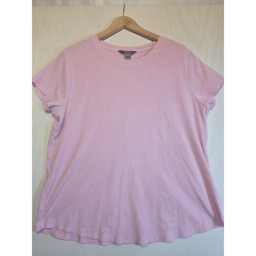 Natural Reflections Women's XL Pink Ribbed Knit Short Sleeve Crew Neck T-Shirt T